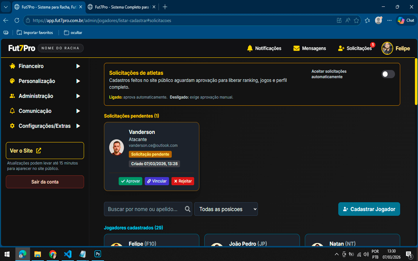 Solicitações de atletas